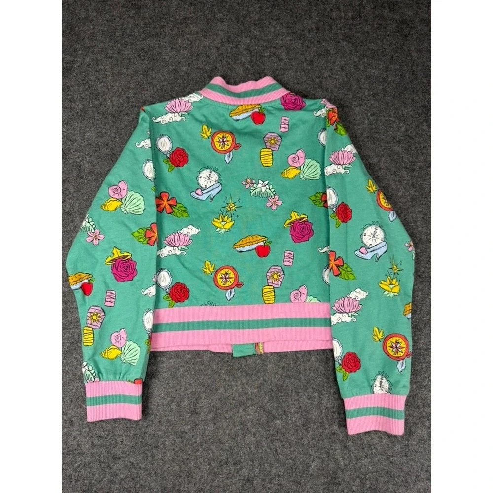 Disney Princess Bomber Jacket‎ Girl's Size 5/6 Green Pink Cartoon Characters